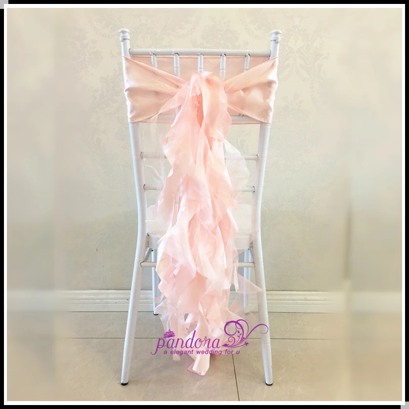 Fancy Blush Curly Willow Chair Sash Satin Organza Wedding