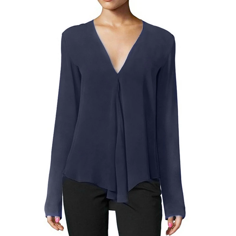 Jocoo Jolee, осенняя винтажная женская шифоновая блузка, рубашка с v-образным вырезом, длинный рукав, Женская туника, Повседневная блуза размера плюс, женские топы 6XL