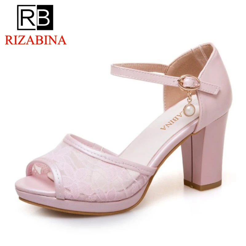 

RizaBina Size 33-43 Elegant Women High Heel Sandals Ankle Strap Lace Peep Toe Spike Heel Sandals Summer Vacation Party Shoes