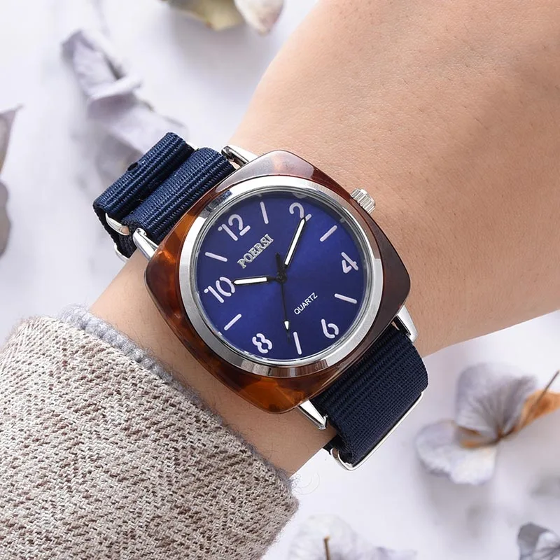 

Women Retro Style Quartz Watches Nylon Band Colored Dial Casual Watches LL@17