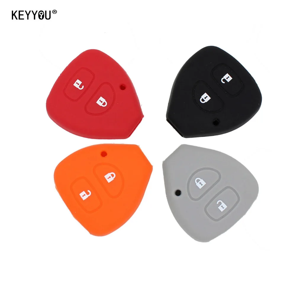 KEYYOU 2 кнопки силиконовые ключевую крышка чехла для TOYOTA Corolla Hilux Vitz Rav4 Aqua Camry - изображение