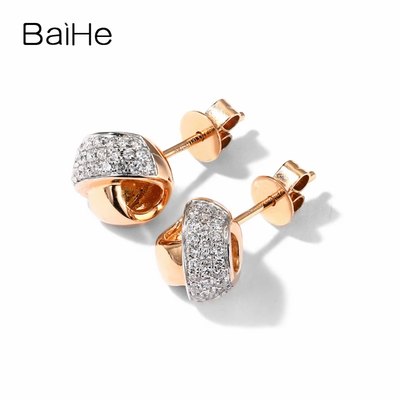 

BAIHE Solid 14K Rose Gold(AU585) Round 0.22ct 100% Genuine Natural Diamonds Engagement Trendy Fine Jewelry Gift Stud Earrings