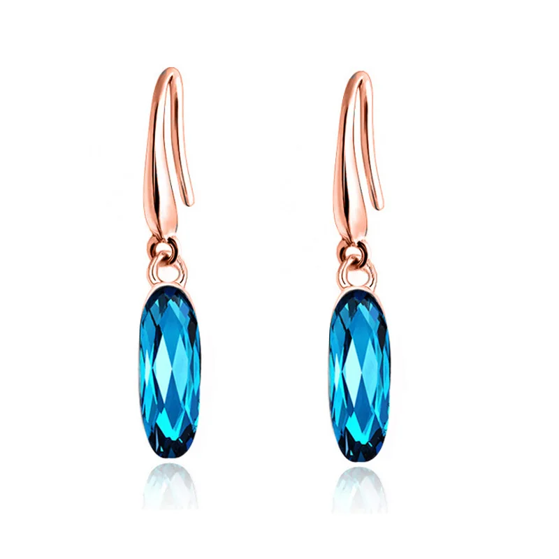 

MOONROCY Blue Crystal Earrings Dangle Silver / Rose Gold Color Dropshipping Oval Jewelry Wholesale for Women OL Girls Gift