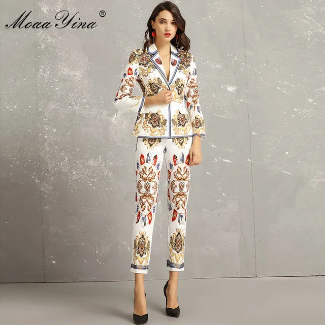 Cheap MoaaYina Fashion Designer Set Spring Autumn Women Long Sleeve Vintage Printed Elegant Suit Tops+3/4 Pencil pants Two-piece suit Cheap MoaaYina Fashion Designer Set Spring Autumn Women Long Sleeve Vintage Printed Elegant Suit Tops+3/4 Pencil pants Two-piece suit