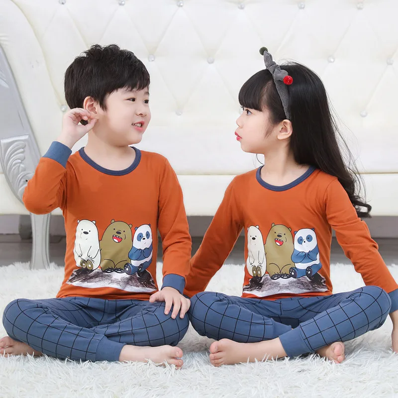 Осенне-зимние пижамы из 2 предметов для девочек, хлопковые детские комплекты одежды с длинными рукавами одежда для сна с героями мультфильмов детские пижамы для мальчиков и девочек