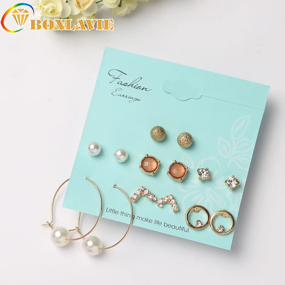 Korean Style Fashion Accessories Stud Earring Pack Set 7 Pairs Pearl