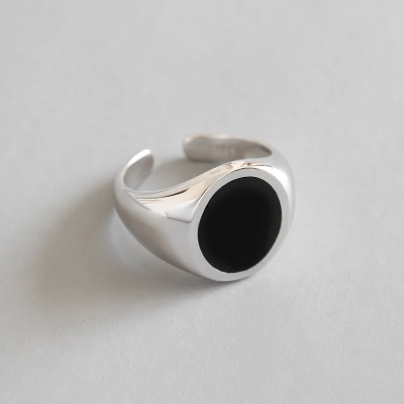 Ф. И. Н. С минимализм 925 пробы серебряные кольца для женщин Черная Эмаль регулируемое простое кольцо на палец мужское кольцо серебро 925 ювелирные изделия