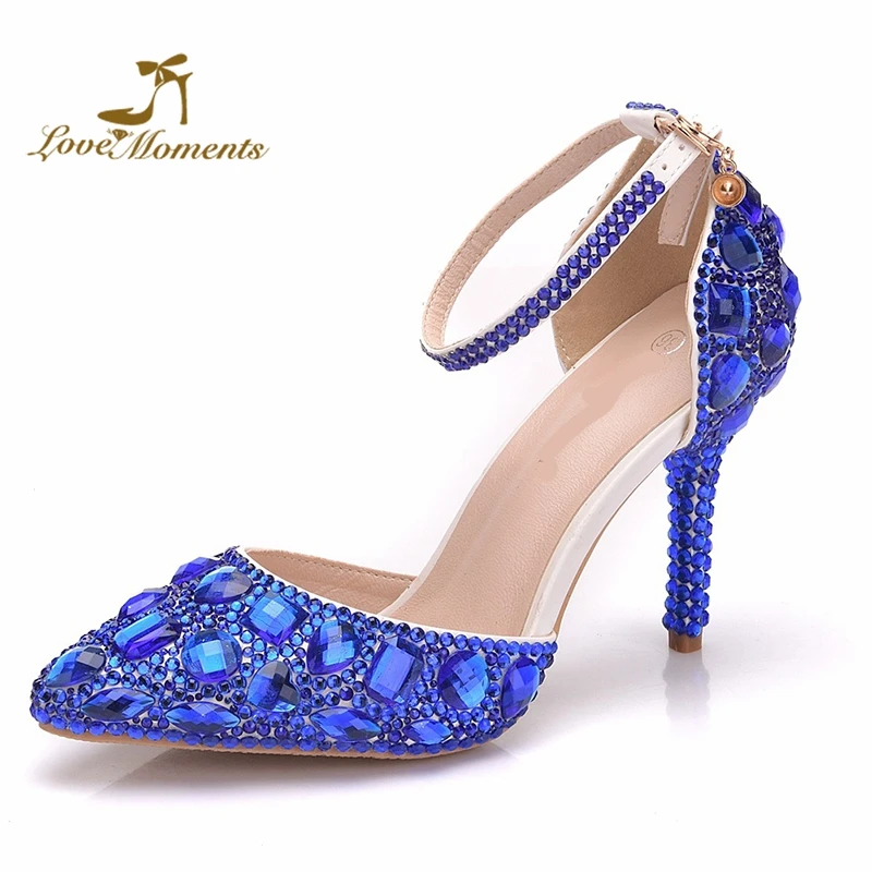 

Pointed Toe Royal blue rhinestone Women Shoes Customized Mother of the Bride Shoes Fashion 8cm High Heels Bridesmaid Shoes