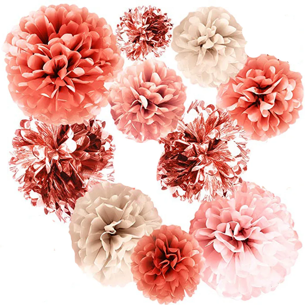 

20 PCS Rose Gold Party Decorations - Metal Foil and Tissue Baby Shower fake flower ornament d90605