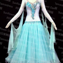 Новое соревнование Slik органза стандартное платье для танцев танцевальное платье, современный танец, бальное платье, цвет синий