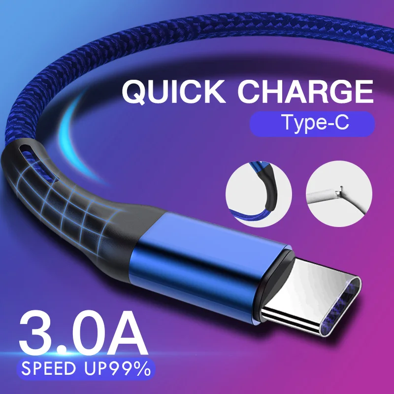 

3A Quick Charge 3.0 USB Type C Cable for Xiaom Redmi Note 7 Fast Charging Type-C Cable for Huawei Mate 20 Pro P20 Lite USB Cable