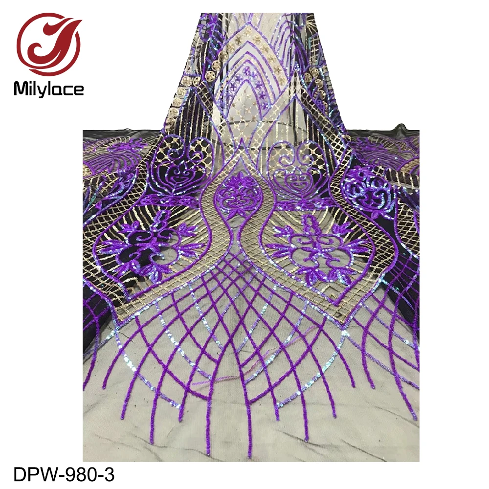 

Milylace fashion sequins lace fabric 5 yards gradient color sequins tulle lace fabric African net lace for pary dresses DPW-980