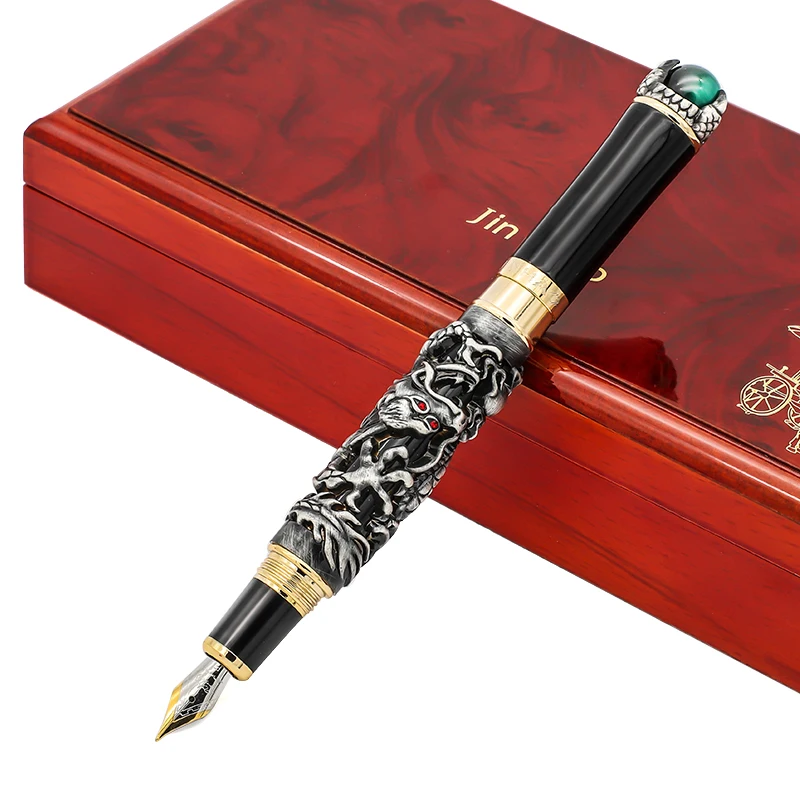 

Luxury Jinhao Dragon Fountain Pen with A Rotated Pearl Fine Nib 0.5mm Metal Ink Pens Gift Box Business Office Gift Stationery