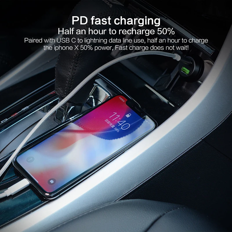 PZOZ PD شاحن سيارة 18 W 36 W شحن USB مزدوج الهاتف محول سيارة سريعة تهمة 3.0 ل فون X 8 زائد سامسونج xiaomi سيارة-شاحن