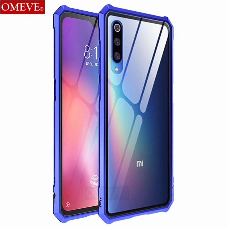 OMEVE for Xiaomi Mi 9 Case Mi9 Explorer Case Anti-explosion Tempered Glass Back Cover Alloy Metal Frame Bumper for Xiaomi9 Funda