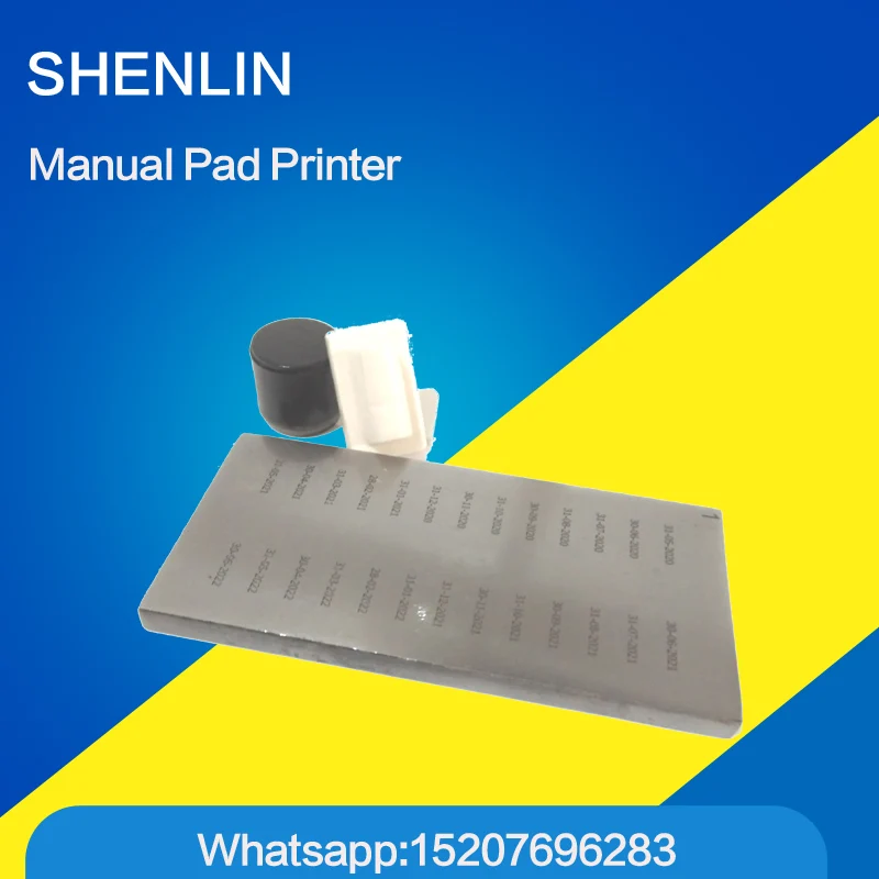 

Manual pad printer, manual pad printing machine, logo printer, manual coding, engraved plate, Silicone pad, ink, thinner, cup