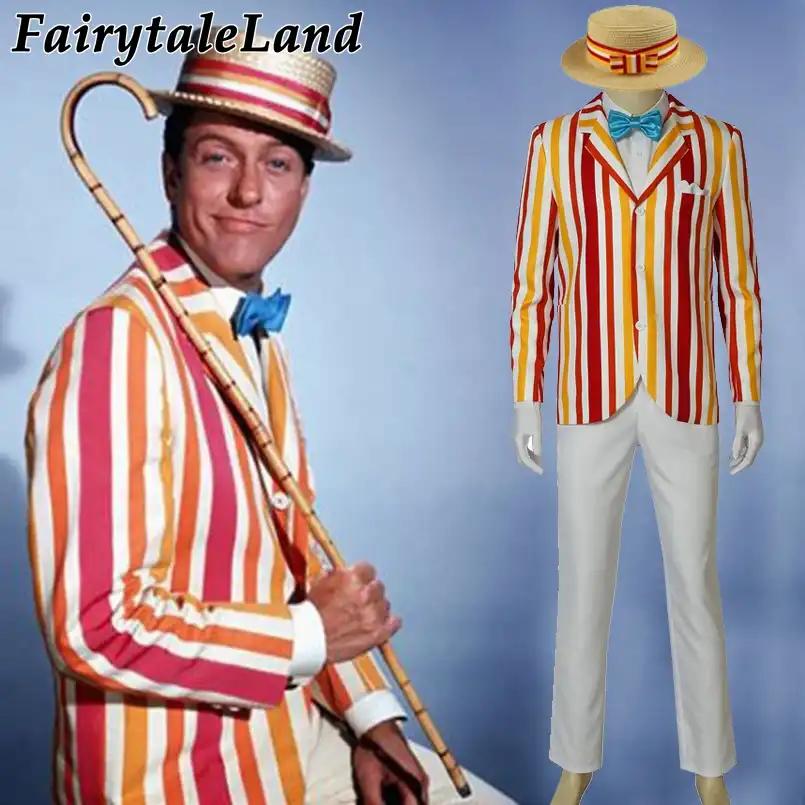 Mary Poppins Bert Cosplay Costume Halloween Outfit Movie Mr Dawes Senior Suit Fancy Stripe Jacket Fancy Holiday Hat Movie Tv Costumes Aliexpress