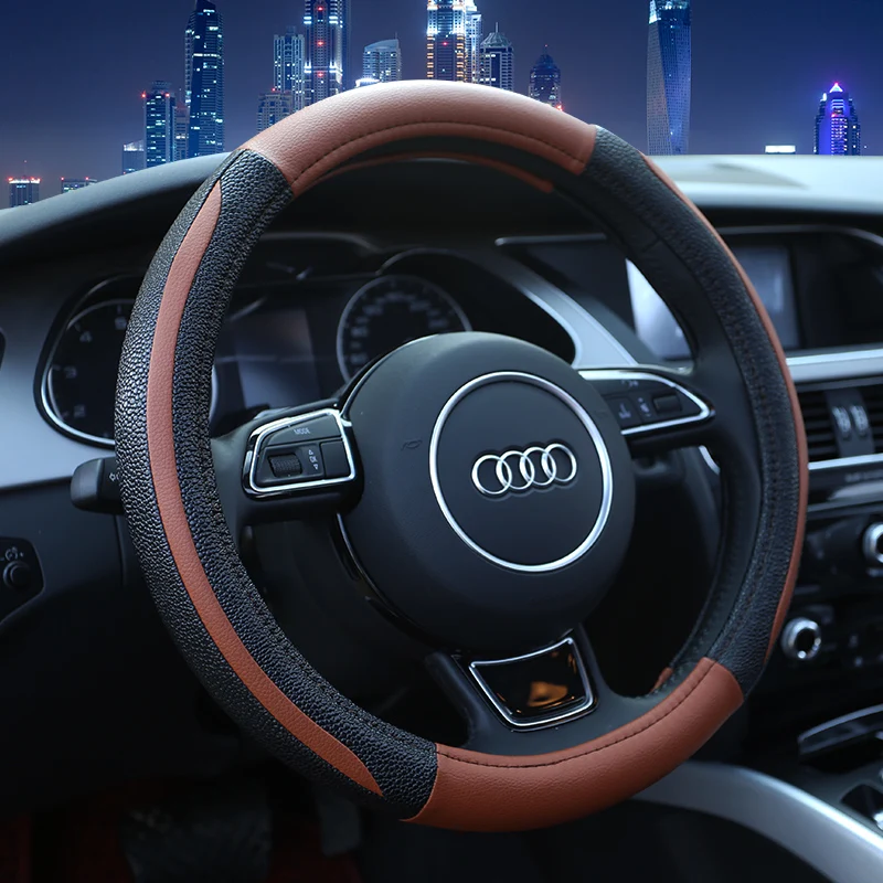 

KKYSYELVA Leather Car Steering Wheel Cover Car Styling Auto Steering-wheel Protector Covers Car Interior Accessories