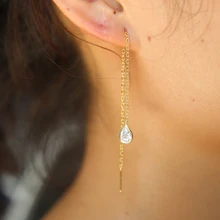 Изящные позолоченные серьги-капли AAA кубического циркония с тонкой цепочкой cz элегантные серьги для женщин