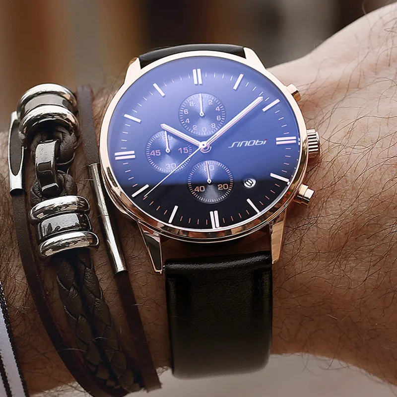 Reloj hombre SINOBI классические водонепроницаемые часы мужские модные наручные часы мужские кожаные часы с хронографом простые спортивные часы Geneva