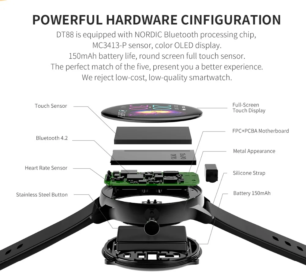 DT88 Смарт-часы для мужчин IP68 Водонепроницаемый сердечный ритм кровяное давление Bluetooth фитнес-трекер спортивный браслет для женщин умные часы