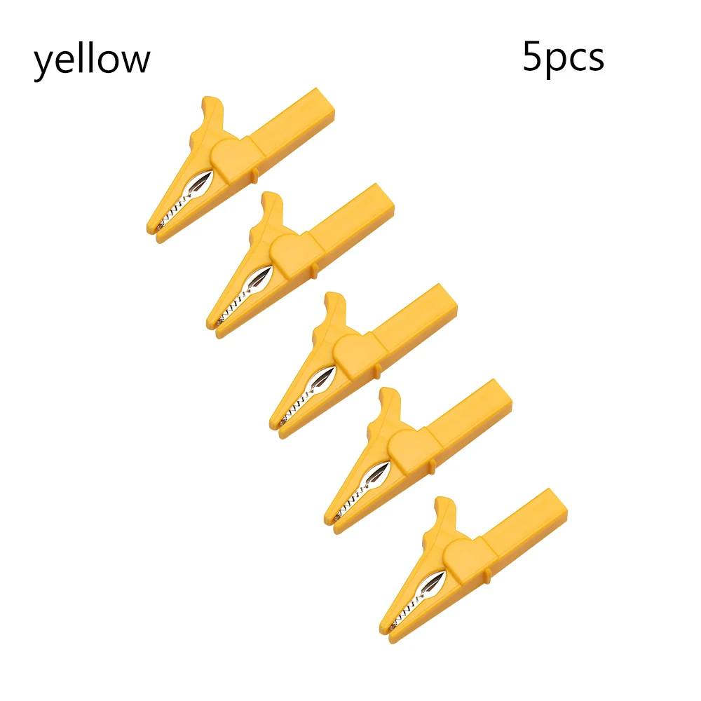 5 шт. пластик Авто банан штекер мультиметр Крокодил крокодиловый зажим ЦВЕТНОЙ кабель зонды батарея тест 55 мм - Color: Yellow