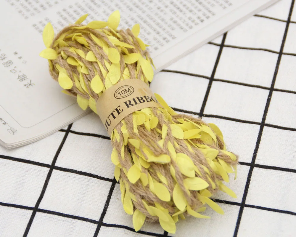 Yellow 10 м шнуры зеленые листья Украшенные веревки многоцветный листья Лен пенька веревка домашний Декор подарок упаковочная веревка Свадебная вечеринка поставки - Цвет: Yellow