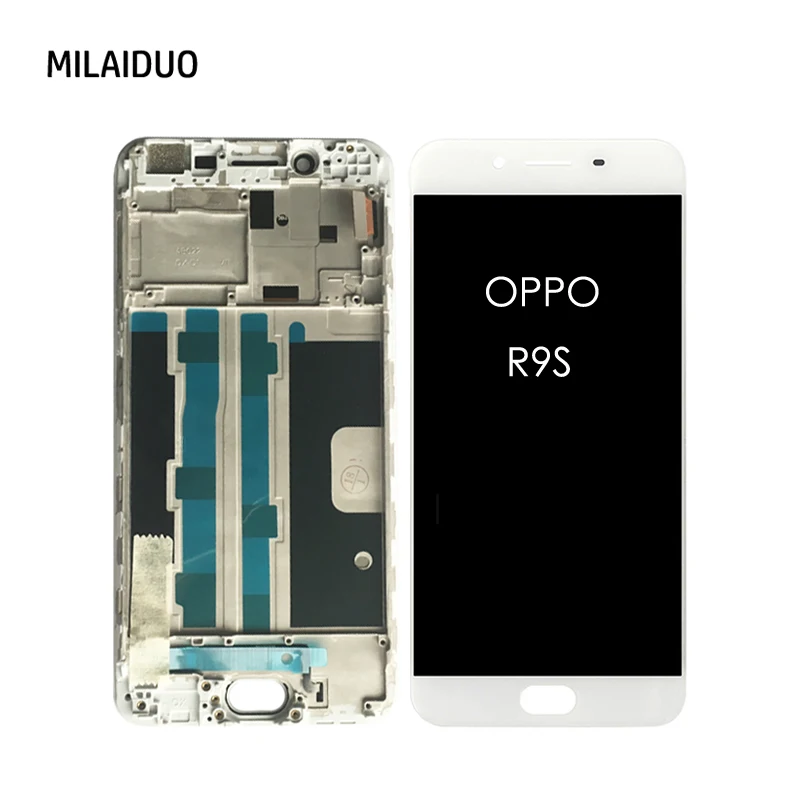Black Color : White + Touch Panel with Frame LCD Screen Mobile Phone for Oppo R9s TFT