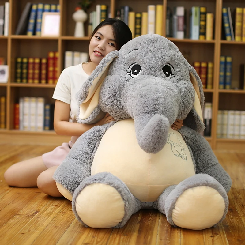 Giant plush Elephant toys Grey Stuffed Big flappy ears Long plush elephant Animal toys for Children Christmas gift for Children