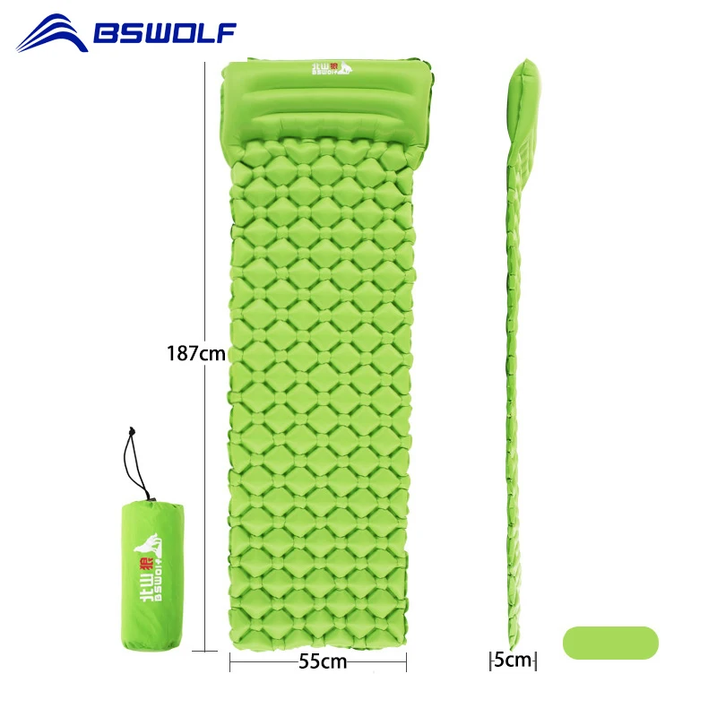 BSWolf Outdoor Inflatable Cushion Fast Filling Tent Air Mat Sleeping Bed Moistureproof Camping Mat With Pillow Sleeping Pad