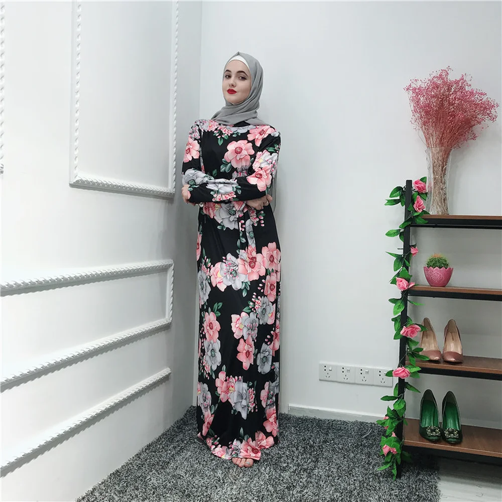 Элегантная абайя принт в мусульманском стиле Цветочные Макси платье кимоно Туника длинные халаты Юба Ближний Восток ИД Рамадан Арабский Кафтан Исламская молитва