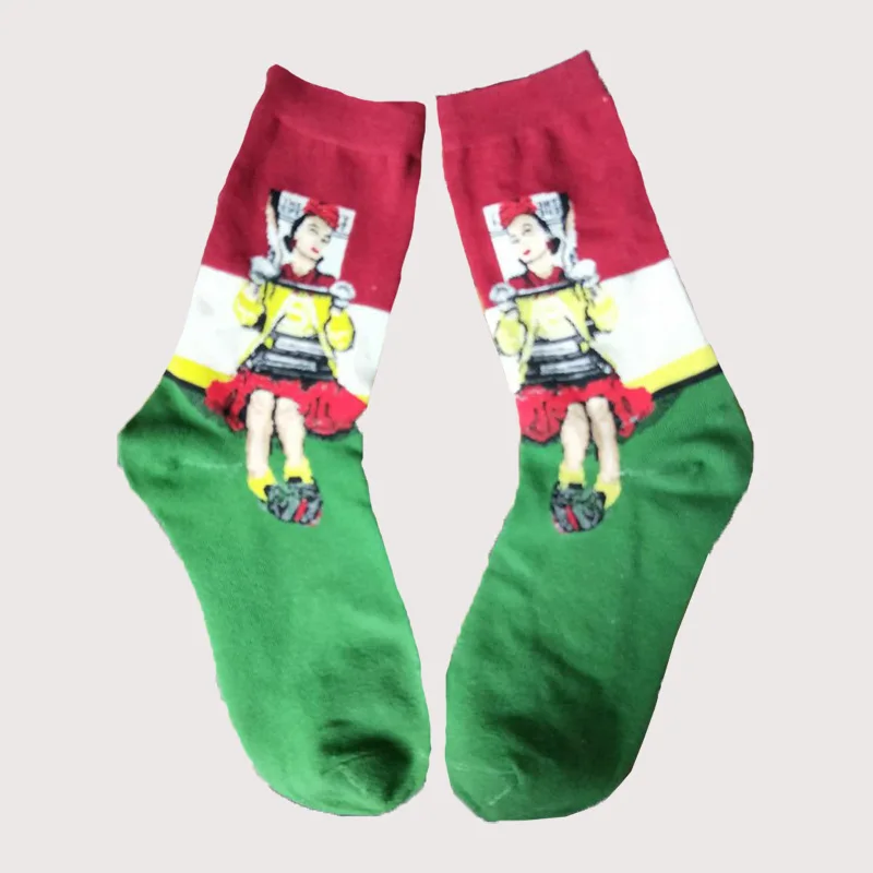 Носки с рисунком Ван Гога, Harajuku, милые хлопковые розовые носки для женщин и мужчин, короткие носки, новинка, смешной Рисунок, корейские короткие носки с принтом - Цвет: r110-015