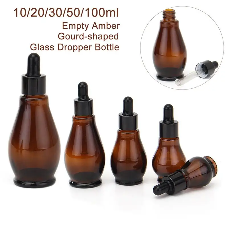 

5pcs 10ml/20ml/30ml/50ml/100ml Empty Amber Glass Gourd Dropper Bottle Essential Oil Perfume Pipette Bottles Refillable Container