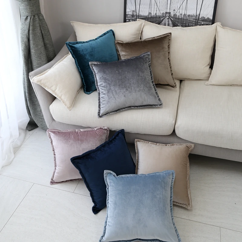 

30x50/40x60/45x45/50x50/55x55cm grey/green/blue solid velvet cushion cover frill throw pillow case size customized pillow cover