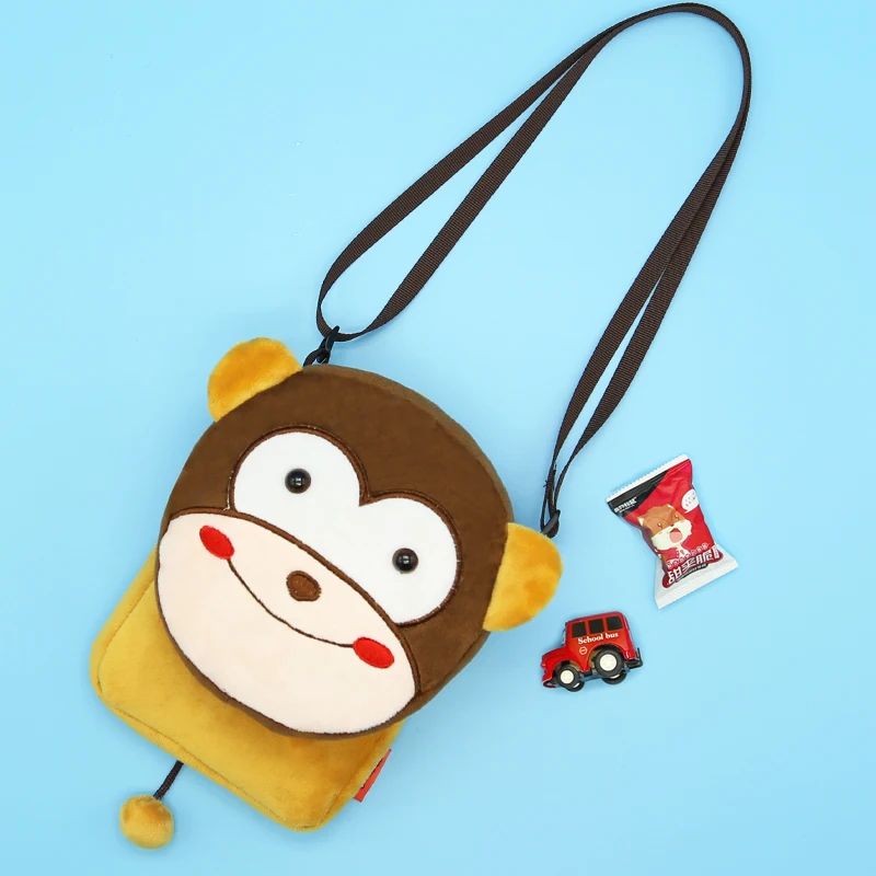 Cute Kids School Bags Soft Plush Fabric Cartoon Monkey Designer