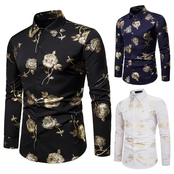 

New casual men's long sleeved Single Breaste high quality shirts dance club fashion slim fit shirt big size dropshipping clothes