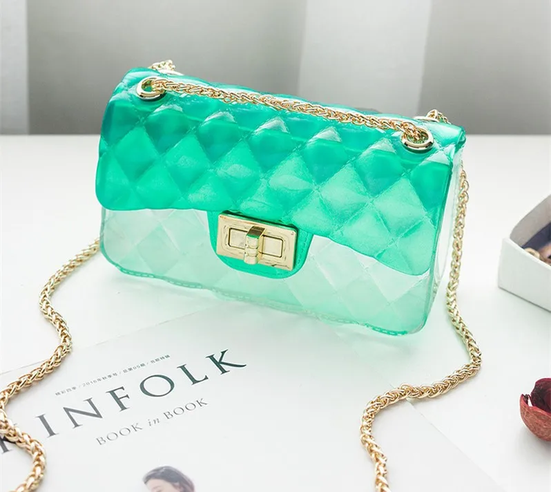 Модная женская брендовая дизайнерская сумка на плечо с цепочкой, прозрачная маленькая сумка градиентного цвета, сумки через плечо из ПВХ для женщин, Bolsa purs - Цвет: small green A
