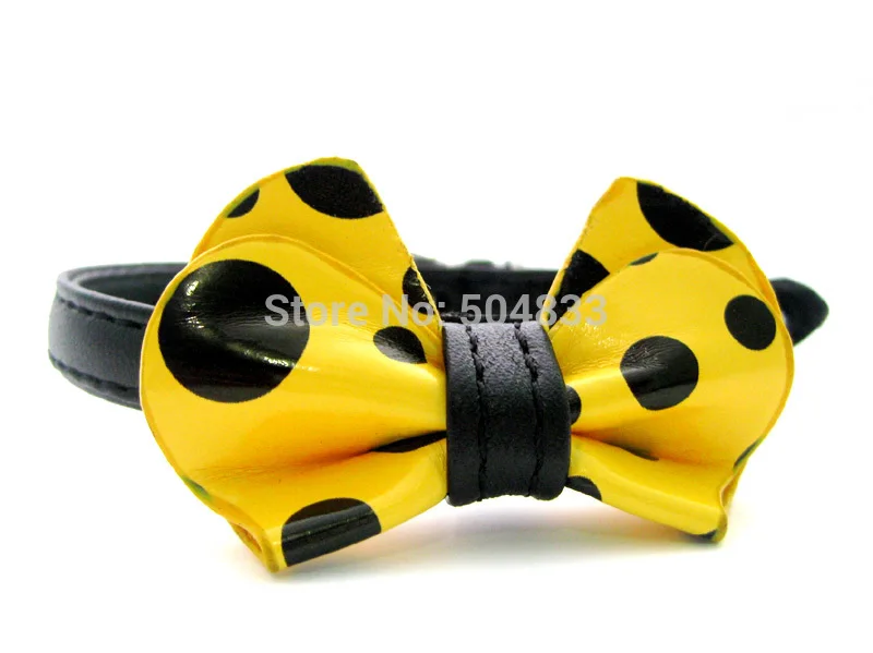 

Spotty Bow Puppy Dog Collars Pu Cat Kitten Collar Grooming Bowtie XS S 4Colors