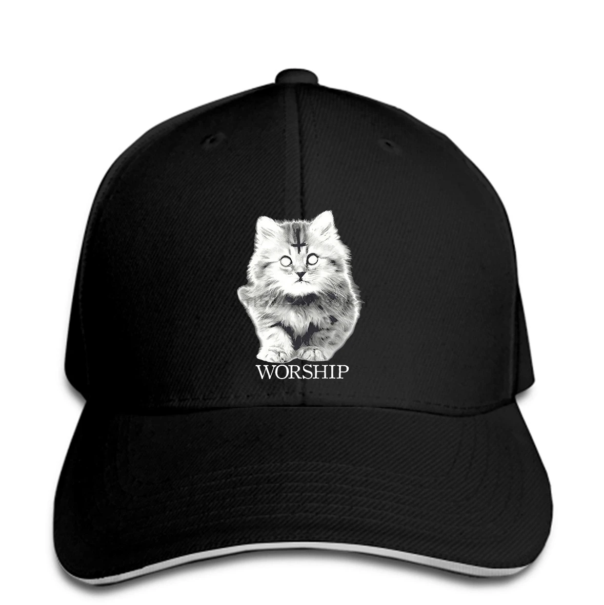 

Baseball cap CAT WORSHIP SATAN CRUCIFIX METAL KITTY HAIL Hat Peaked cap