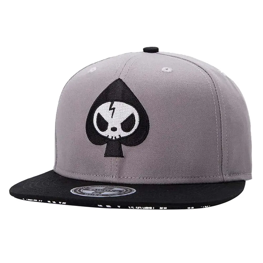 

WuKe New Embroidery Flat Caps Gray Skull Straight Brim Hip Hop Snapback Caps Men Women Summer Casual Adjustable Baseball hat