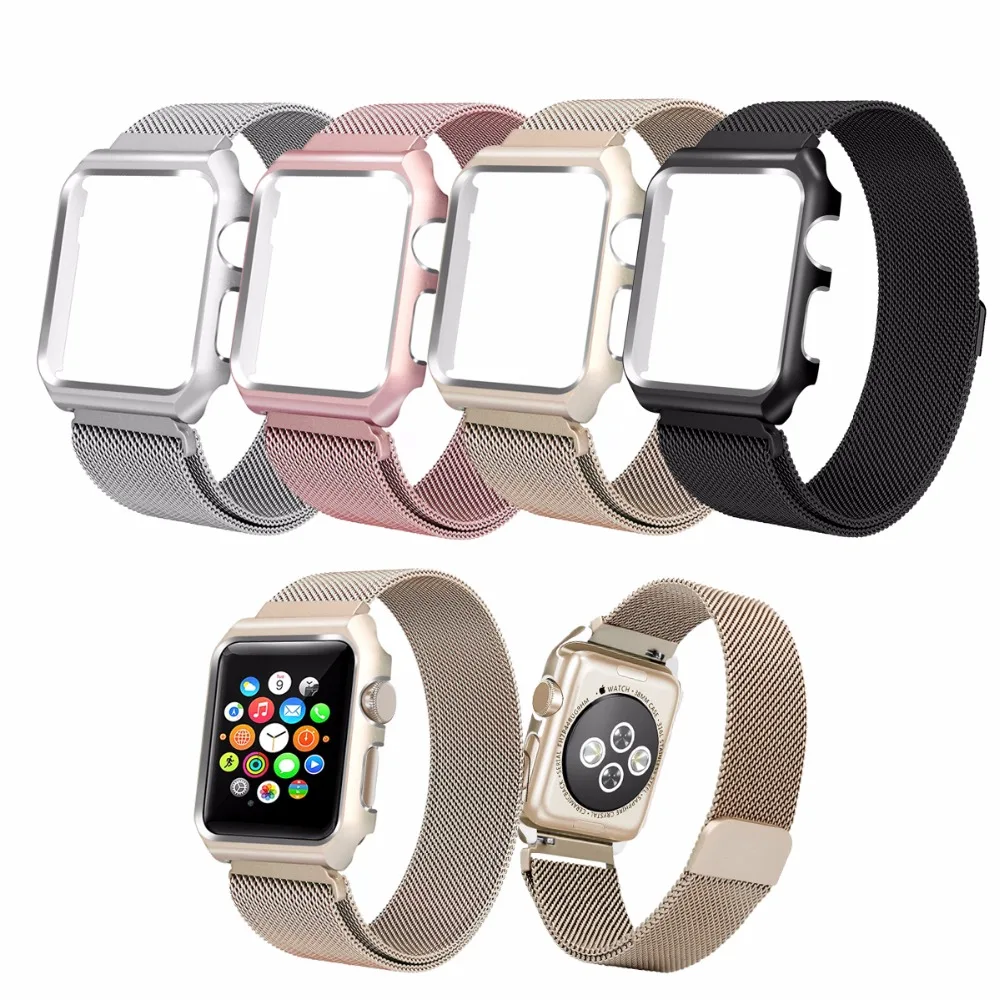 

Stainless Steel Mesh Magnetic Replacement Wrist Band And Metal Watch Case Protective Cover for Apple Watch Series3 Series2/1