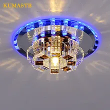 Современный круглый стеклянный хрустальный светильник для коридора, крыльца, потолочные светильники для гостиной, светодиодный светильник с кристаллами