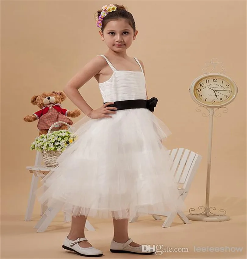 white flower girl dress with black sash