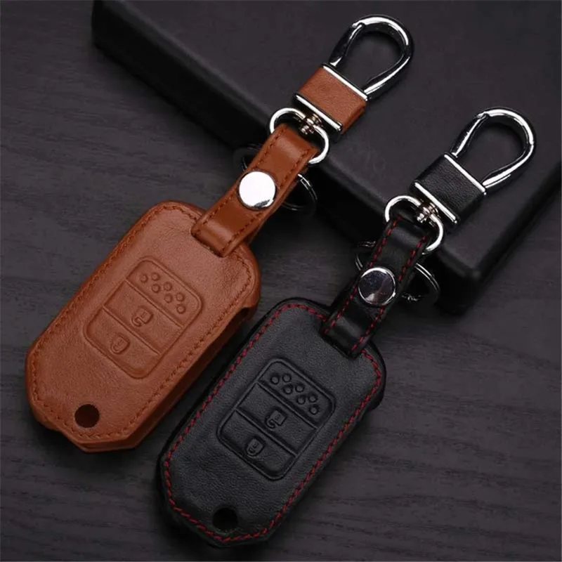 Genuine Leather Car Key Cover Case For Honda Crv Crider Accord Spirior