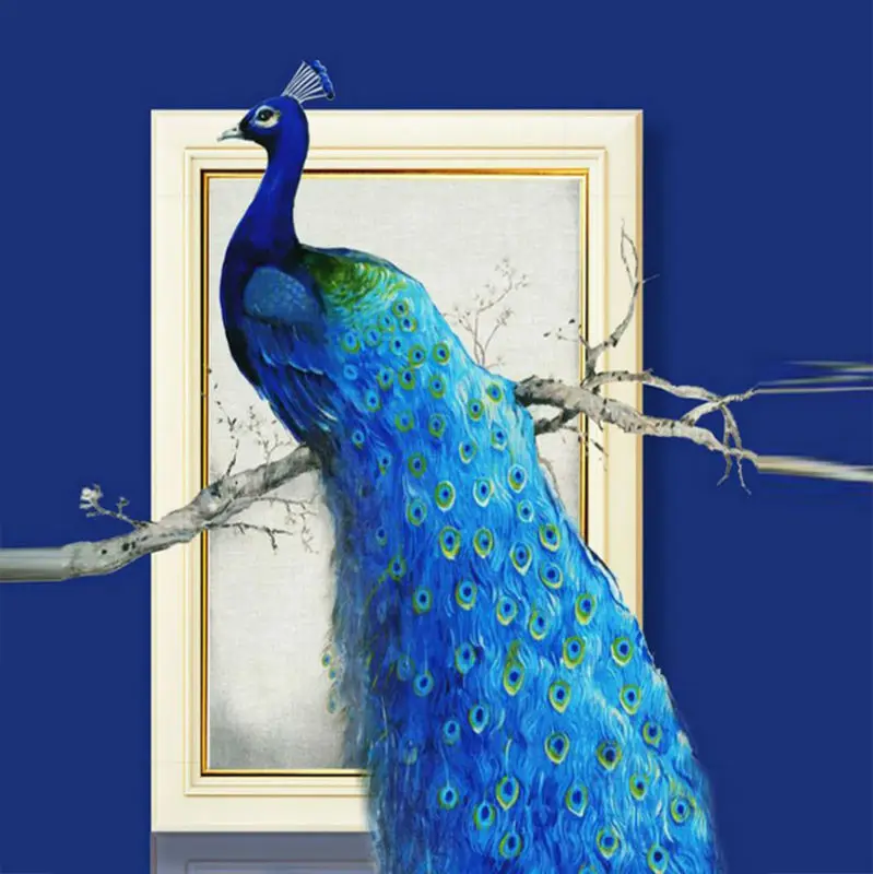 GLymg Алмазная краска, полная дрель, синий павлин, животное, алмазная вышивка, краска с бриллиантами, сделай сам, мозаичный комплект, картина, наклейка на стену