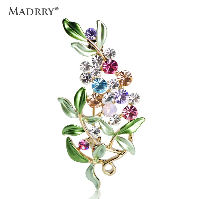 

Madrry Luxury Flower Shape Brooches Colorful Rhinestone Alloy Metal Jewelry For Women Girls Scarf Buckle Party Dress Brooch Pins