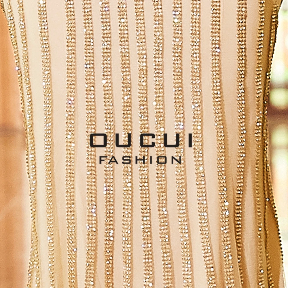 Oucui/золотое Тюлевое платье с кристаллами; праздничное длинное вечернее платье со стразами; длинное блестящее платье русалки для вечеринки; платье для выпускного вечера; OL103273