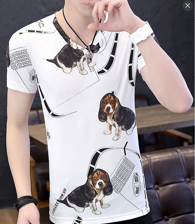 Мужская хлопковая футболка с принтом Приталенная круглым вырезом и коротким