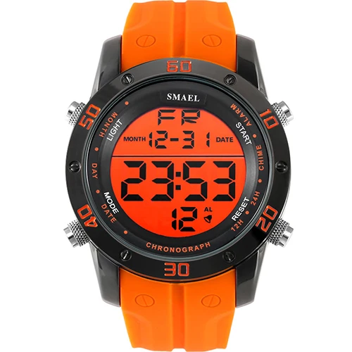 Цифровые часы с большим циферблатом, спортивные мужские часы из сплава IP, силиконовый ремешок для часов, водонепроницаемые цифровые часы с будильником, наручные часы для мужчин, подарок - Цвет: Orange