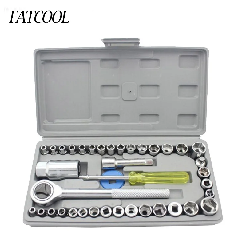 FATCOOL Multi Функция аппаратные средства 40 шт., Набор торцевых ключей Авто Мото ремонт прочный ремонт Tool Kit